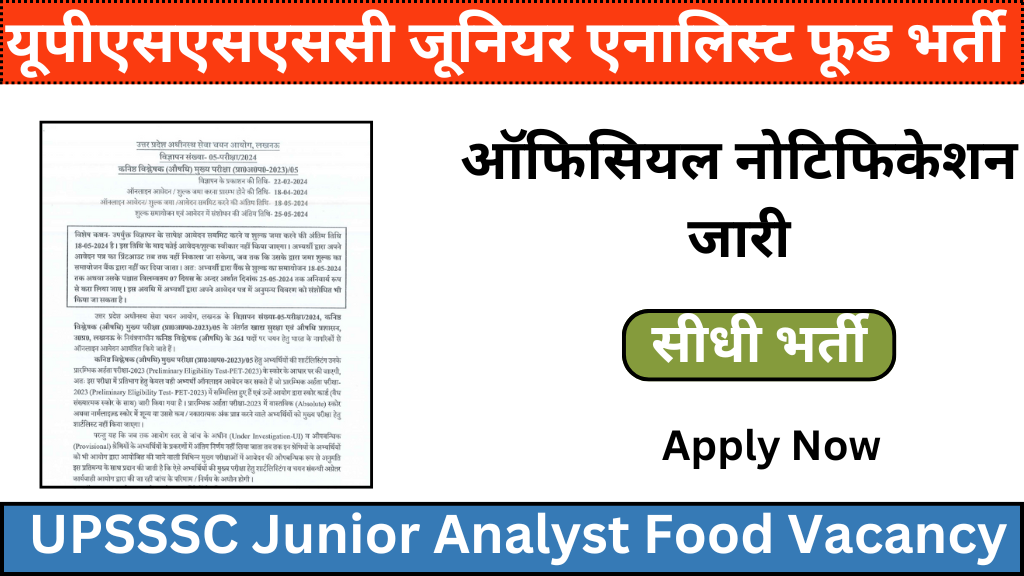 UPSSSC Junior Analyst Food Recruitment 2024