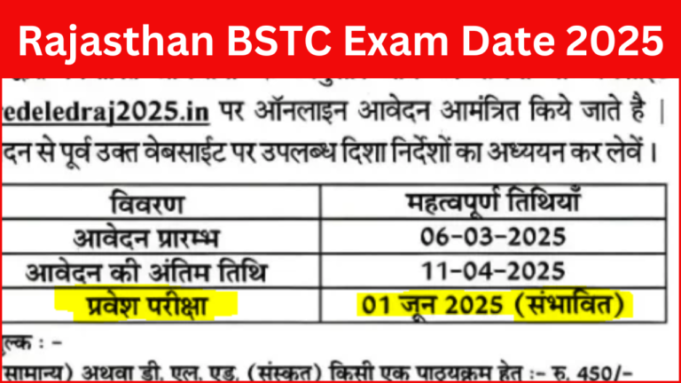 Rajasthan BSTC Exam Date 2025