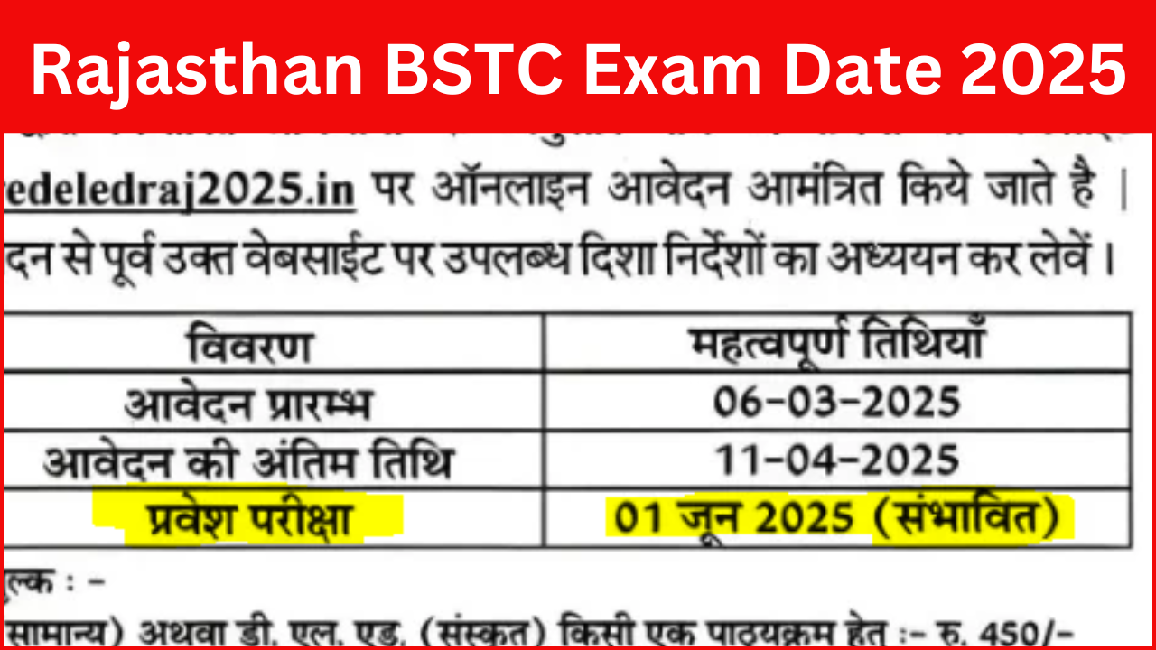 Rajasthan BSTC Exam Date 2025