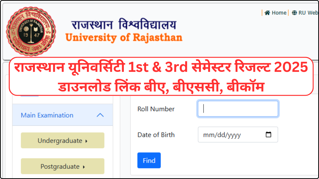 Rajasthan University 1st 3rd Semester Result 2025