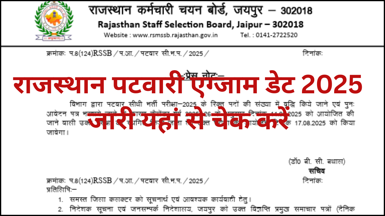 Rajasthan Patwari New Exam Date 2025