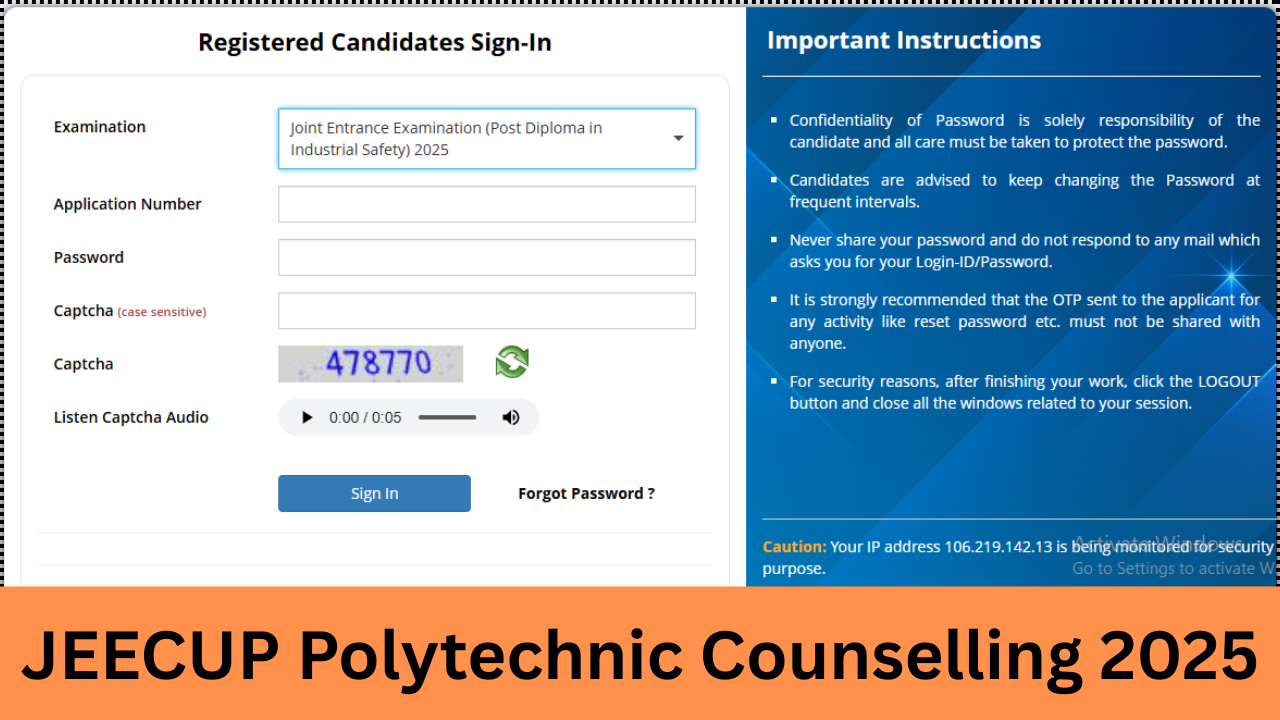 JEECUP Polytechnic Counselling 2025