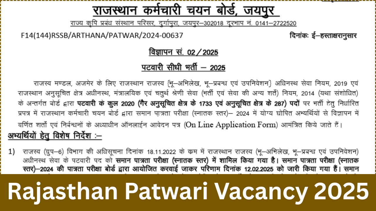 Rajasthan Patwari Vacancy 2025