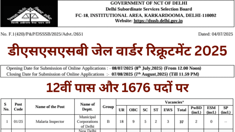 DSSSB Jail Warder Recruitment 2025